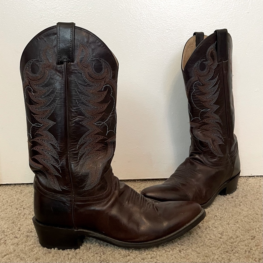 Justin Classic Western 1569 Leather Embroidery Stitching Shaft Dark Brown